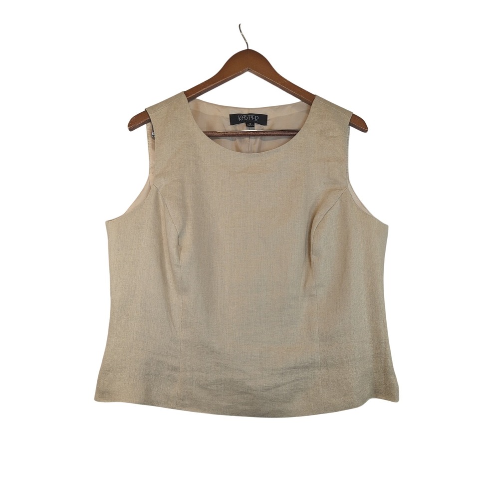 Kasper Womens Sz 16 Beige 100% Linen Sleeveless Shell Top Side Zip Lined Office